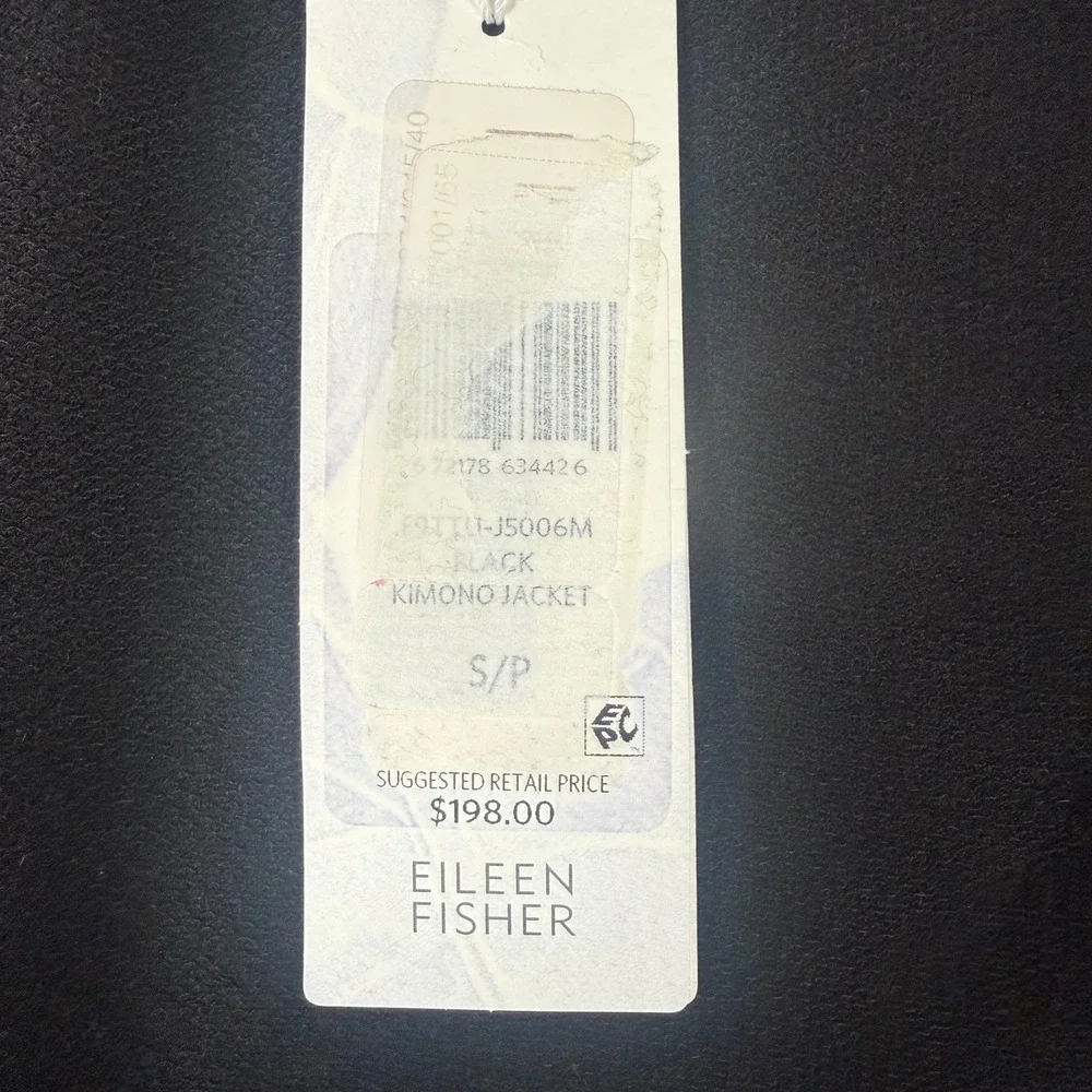 Eileen Fisher Kimono Jacket Womens S/P Black Tencel Stretch Terry Minimalist New
